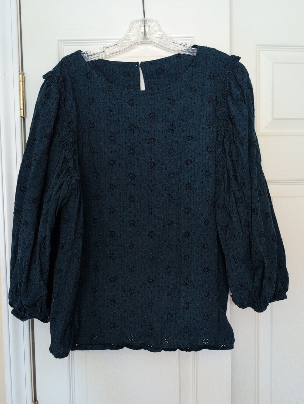 Universal Thread Dark Teal Eyelet Balloon-Sleeve Blouse